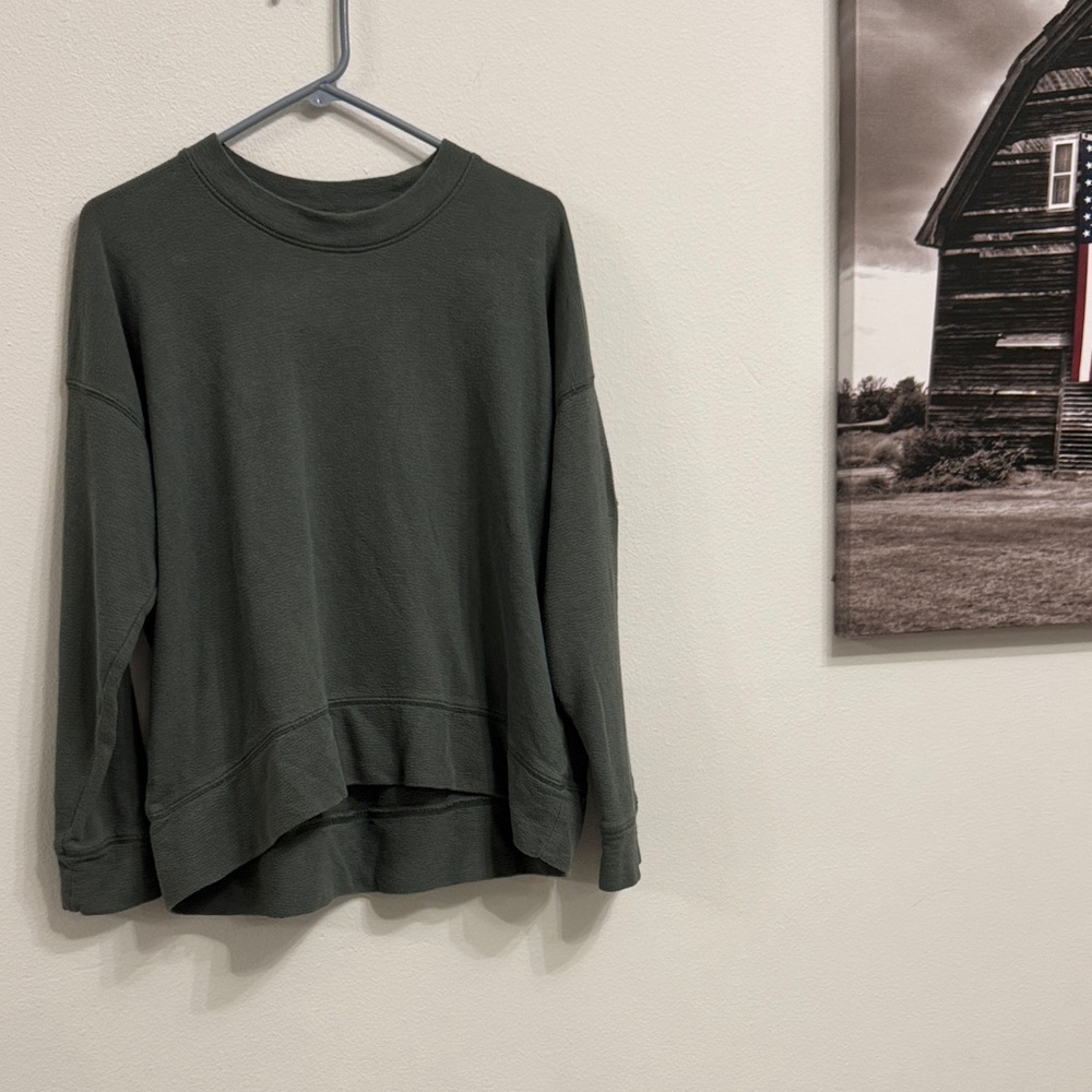 aerie Crewneck Ribbed Olive Knit Top size S (oversized)